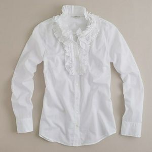 J Crew Ruffle Collar White Button Down Shirt 6